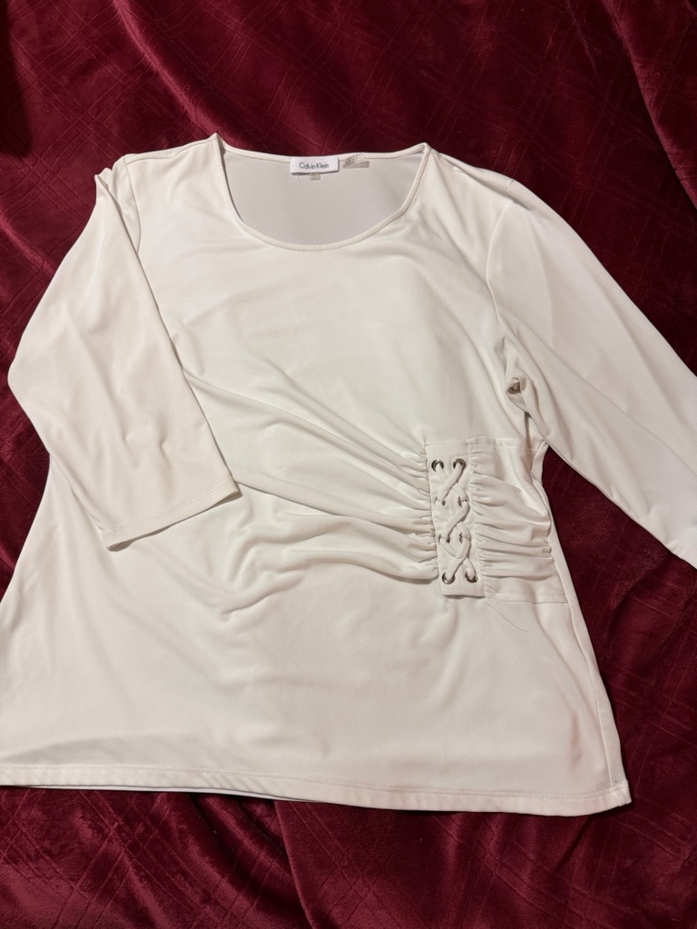 Calvin Klein Cream Scoop-Neck Top with Side Lace Detail
